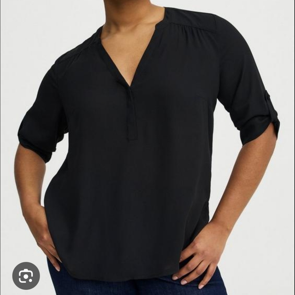 Torrid Womens Harper Georgette Straight Hem Blouse Charcoal and Black Size 0